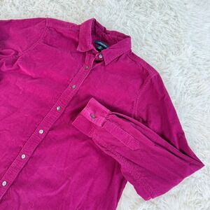 Lands' End Women's Pink Corduroy Button Down Shirt Size Medium Long Sleeve